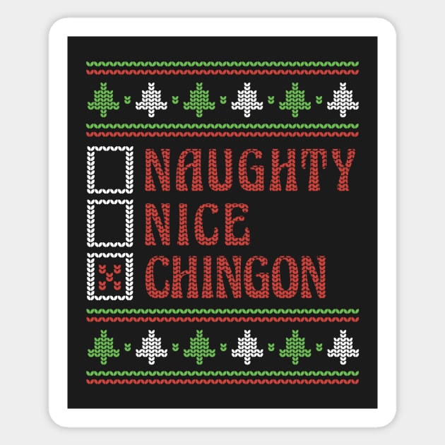 Retro Naughty Nice Chingon Ugly Xmas Sweater Style Sticker by Now Boarding